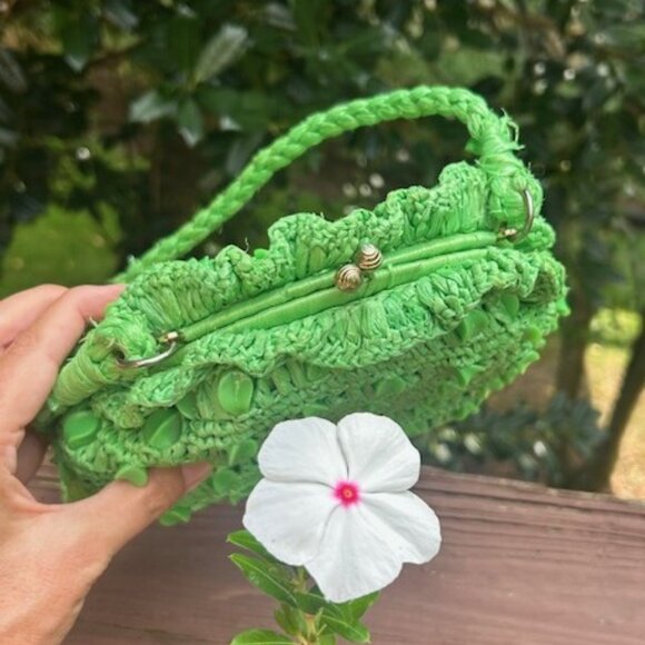 MAGID New York Handmade GREEN RAFFIA Beaded PURSE - Picture 7 of 8